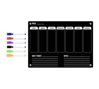 Mikikit Magnetic Acrylic Dry Erase Planner Board Black Fridge Organizer with Weekly and Monthly Scheduling and Smooth Surface for Meal Planning