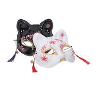 Mikikit Masks Plastic Material, Superb Workmanship 2pcs Japanese Style Cat Shaped Cherry Blossoms Painted Design No Paint Drop, for Halloween and Christmas Party Dress-up Accessories