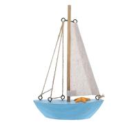 Mikikit Mediterranean Style Wooden Sailboat Model, Small Light Blue Nautical Boat Ornament, Decorative Wooden Sailing Ship for Home and Office Display