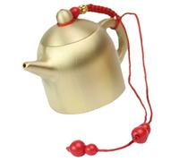 Mikikit Miniature Brass Teapot Ornament with Lanyard, 80g Handheld Tiny Tea Kettle Decoration for Home and Micro Scene Layout, Brass Craft Collectible Tea Kettle Adornment
