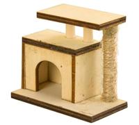 Mikikit Miniature Cat Tree with Sturdy Mini Cat Scratcher and European Style Wooden Fabric Double Bed for Pet Play and Decorative Mini House