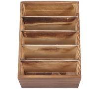 Mikikit Mobile Phone Organizer Box Rustic Coffee Colour Wooden 5-slot Storage Box for Desktop and Home Use for Stationery and Small Sundries, for Students and Colleagues