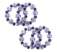 Mikikit Napkin Rings with Hand Painted Porcelain Patterns Ceramic Blue and White 4pcs Bead Shape, Stackable and Reusable Napkin Holders for Wedding Banquet Tables and Party Table Decor