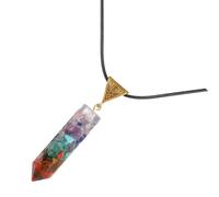 Mikikit Natural Hexagonal Prism Stone Pendant Necklace, Raw Crystal Leather Choker, Geometric Pointed Gemstone Jewelry for Women