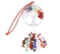 Mikikit Natural Stone Pendant Tree of Life Hanging Decor 7 Chakra Crystals for Car Interior and Handbag, Stainless Steel Chain, Without Burr, Fashion Creative Style for Balance Emotional