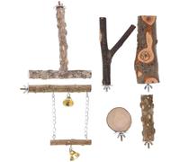 Mikikit Natural Wood Bird Perch Stand Set Safe Chewing with Climbing Branches 6pcs for Parrots and Pet Birds for Indoor Use