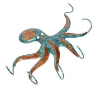 Mikikit Octopus Decorative Wall-Mounted Hook Iron Pothook for Kitchen Bathroom Towel Coat Hanger Rustic Animal Shaped Wall Hook for Home Storage