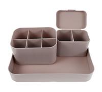 Mikikit Pastel Pink Grey Nail Tool Storage Set - 3pcs Desk Organizer with Large Tray, Pen Holder Cotton Pad Box for Nail Art Supplies and Desktop Stationery in Beauty Studio Or Home Office