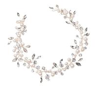 Mikikit Pearl Headband Wedding Hair Band Bride Headpiece Pearl Hair Vine for Wedding Bride