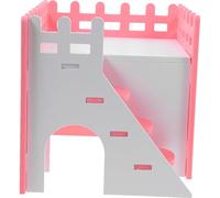 Mikikit Pink Hedgehog Hideout Small Animal Hut Hamster House with Ramp Guinea Pig Hideaway Squirrel Habitat Pet Supplies for Small Pets