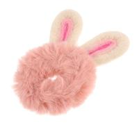 Mikikit Pink Plush Bunny Ear Ponytail Holder Elastic Hair Tie for Women Soft Hair Accessory that Will Not Damage for Christmas and Formal Reception