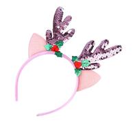 Mikikit Pink Sequin Christmas Headband Antler Decoration Fabric Material, Eye-catching Hair Accessory and Boys at Christmas Party or Cheer Props Random Color