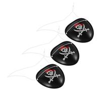 Mikikit Pirate Eye Patch Set Enhances Festive Atmosphere 3 Pcs Black with Skull and Swords Design, Plastic Material, One-eyed Style for Cosplay and Roleplaying Events