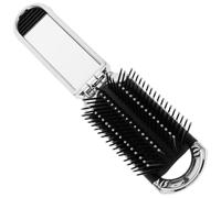 Mikikit Portable Folding Inflatable Cushion Hairbrush with Mirror, Small Travel Size Pocket Comb for Women, Lightweight Silver Mini Hair Brush for On-the-go Styling