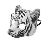 Mikikit Realistic White Striped Tiger Animal Half Face Mask for Adults Lightweight Eva Material Breathable and Comfortable Wear with Snug Fit, for Party Performance and Photo Prop