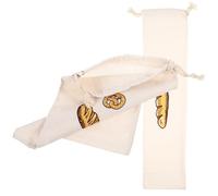 Mikikit Reusable Linen Bread Bags Set of 2 Drawstring Storage Bags for Baguette and Artisan Bread Wear-resistant Baking Food Pouches Suitable for Kitchen Organization