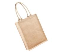 Mikikit Reusable Shopping Tote Bag Waterproof Lightweight Linen Burlap Handbag with Laminated Khaki Fabric for Daily Use and Fashion Style