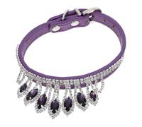 Mikikit Rhinestone Leather Dog Collar for Small Medium Dogs Adjustable Sparkle Crystal Collar Rhinestones for Girly Puppy Purple S for Neck