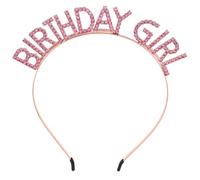 Mikikit Rhinestone Party Crown Headband for Pink Birthday Hair Accessory Kit Princess Tiara Band for Women Celebration