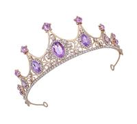 Mikikit Rhinestone Wedding Bridal Tiara Crown for Women, Birthday Hair Accessory Headpiece, Gold Purple Crystal Rhinestone Crown for Banquets and Special Occasions