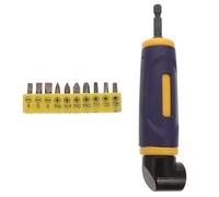 Mikikit Right Angle Drill Attachment Set for Electric Drill and Socket Wrench, with 10 Bits, Chromium Vanadium Steel and Plastic, Bend at 90 Degrees with Quick Bit Change for Tight Corner
