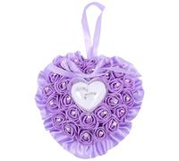 Mikikit Romantic Purple Heart-shaped Wedding Ring Cushion with Rhinestone Decoration Elegant Foam and Plastic Ring Case and Atmosphere Creation
