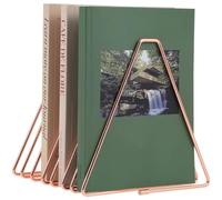 Mikikit Rose Gold Metal Triangle Magazine Organizer Rack with 7 Compartments, Desktop File and Album Holder, Wire Book Stand for Office Desk Storage and Document Sorting