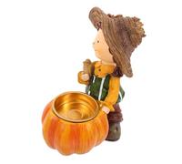 Mikikit Rustic Resin Pumpkin Candle Holder with Countryside Girl Design Tealight Stand for Thanksgiving and Fall Party Decoration Charming Candle Stand for Cozy Home Ambiance