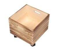 Mikikit Rustic Wood Crate with Wheels for Home Organization and Vinyl Record Storage, Square Mobile Wooden Box with Easy Mobility and Multi-scene Use for Busy Families and Students
