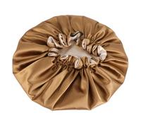 Mikikit Satin Shower Cap Double Layer Waterproof Bathing Cap with Ruffled Edge for Women Hair Protection Large Size 37cm Diameter Suitable for Shower and Sleep