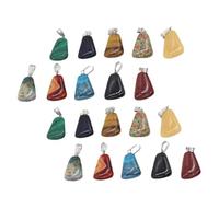 Mikikit Semi-precious Trapezoid with Smooth Corners Natural Stone DIY Jewelry Making Findings 20pcs Pendant and Alloy Material Random Color for Keychain and Keyring Decoration