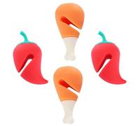 Mikikit Silicone Cartoon Pot Lid Lifters Spill-proof Pot Lid Stoppers 4pcs with Drumstick and Chili Shapes Prevent Overflow, Comfortable Hand Feeling for Kitchen Use