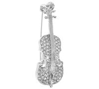 Mikikit Silver Mini Violin Brooch Pin Stylish Design for Women and Men, Alloy with Rhinestones, Delicate Enamel Work, Enhances Charm Suitable for Hats and Skirts at Formal Events