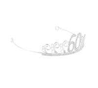 Mikikit Silver Rhinestone Crystal Cake Crown Decoration 60th Birthday Tiara Cake Topper Accessory for Wedding Anniversary Party