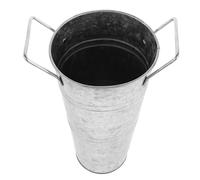 Mikikit Silver Simulated Iron Vase with Retro Old Treatment, Practical for Arranging Silk Flowers, Vintage Style Flower Bucket for Home Adornment and Florist Displays