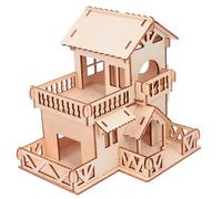 Mikikit Small Animal Hamster Wood House with Double-layer Platform and Climbing Ladder, Natural Linden Wood Hideout Hut for Dwarf Hamsters and Small Pets, Cozy Habitat Play for Pet