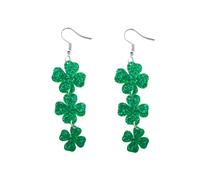 Mikikit St Patrick's Day Green Acrylic Glitter Four Leaf Clover Drop Earrings for Women, Dangle Statement Jewelry for Irish Festival and Holiday Celebration