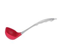 Mikikit Stainless Steel Handle Silicone Soup Ladle Heat-Resistant Kitchen Utensil Red Cooking Spoon for Soup Serving and Cooking