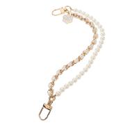 Mikikit Stylish Floral Blossom Phone Chain Crossbody Strap with Pearl Bag Extender Chain, Multifunctional Metal Plastic Phone Carrying and Handbag Handles Accessory in Beige for Elegant