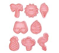 Mikikit Summer Beach Cookie Molds 8Pcs Plastic Baking Cutters for DIY Family Activities Hawaiian Flamingo and Palm Leaf Shapes