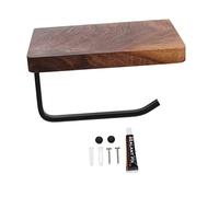 Mikikit Toilet Paper Holder and Roll Paper Rack Shelf, Black Walnut Wood Punching-free and Drill-free Storage Rack for Bathroom and Kitchen