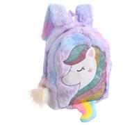 Mikikit Unicorn Design Boys Shape Moderate with Capacity Backpack for Purple Polyester Plush Material, Versatile Bag with Lovely Rainbow Tail and School and Travel