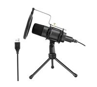 Mikikit Usb Condenser Microphone Set with Adjustable Stand and Noise Reduction for Gaming and Live Streaming on Pc, Black Desktop Microphone Kit for Streamers and Podcasters