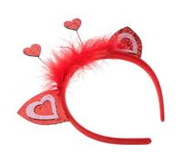 Mikikit Valentines Day Red Heart Headband with Decorative Plume and Sequin Love-shaped Boppers Romantic Hair Bands for Wedding, Party, and Holiday Dress up Accessories
