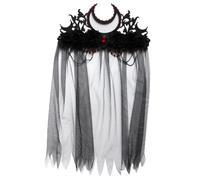 Mikikit Vintage Gothic Headband Black Mesh Veil, Comfortable Material and Secure Fit, for Halloween and Theme Parties, Unique Crown Design Felt and Rhinestones