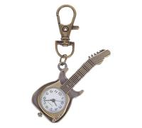 Mikikit Vintage Guitar Pocket Watch Keychain with Quartz Movement and Glass Mirror, Lightweight Alloy Retro Design Protects the Dial, for Students and Housekeepers