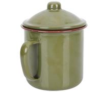 Mikikit Vintage Military Green Enamel Mug with Lid 10Cm Coffee and Tea Cup Retro Style Sturdy Drinkware for Cafes, Bars, and Outdoor Use