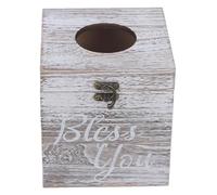 Mikikit Vintage Solid Wood Tissue Box Cover, Rectangular Napkin Holder with Flip Lid, 14.8x14.8x15.8cm, Household and Office Paper Towel Dispenser for Living Room and Bathroom