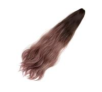 Mikikit Wavy Gradient Long Ponytail Wig Hairpiece with Invisible Small Claw Clip, Deep Brown to Pink Ombre, Large Wave Women’s Hair Extension for Daily Wear