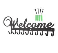 Mikikit Welcome Wrought Iron Wall Hook Rack with Multiple Key and Coat Hooks, Wall-Mounted Household Storage Organizer for Entryway and Hallway